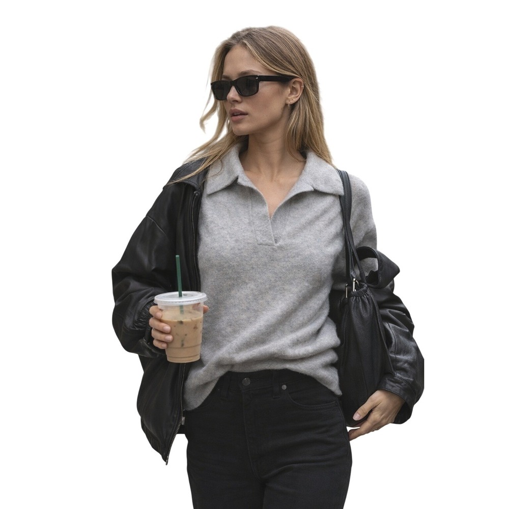 GARNET HILL 100% Cashmere Collared Sweater Light Gray Pullover Preppy Luxury XS